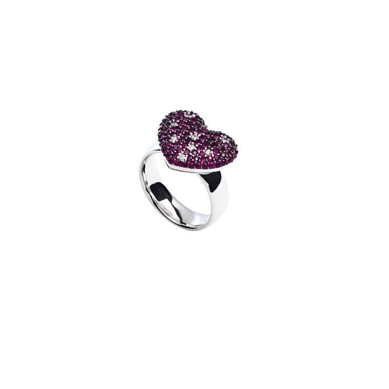 Sidalo anello cuore oro bianco 18Kt 11,30g diamanti 0,10ct rubini 1,19ct M 4771 AR - Gioielleria Capodagli