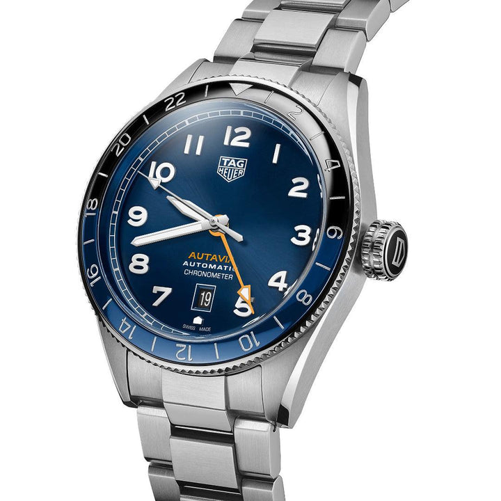 TAG Heuer Uhr Autavia COSC GMT Calibre 7 Limited Edition 42 mm blauer Automatikstahl WBE511A.BA0650 – Capodagli 1937