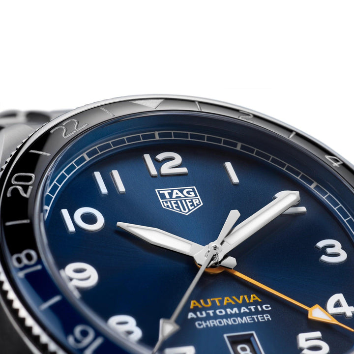TAG Heuer Uhr Autavia COSC GMT Calibre 7 Limited Edition 42 mm blauer Automatikstahl WBE511A.BA0650 – Capodagli 1937