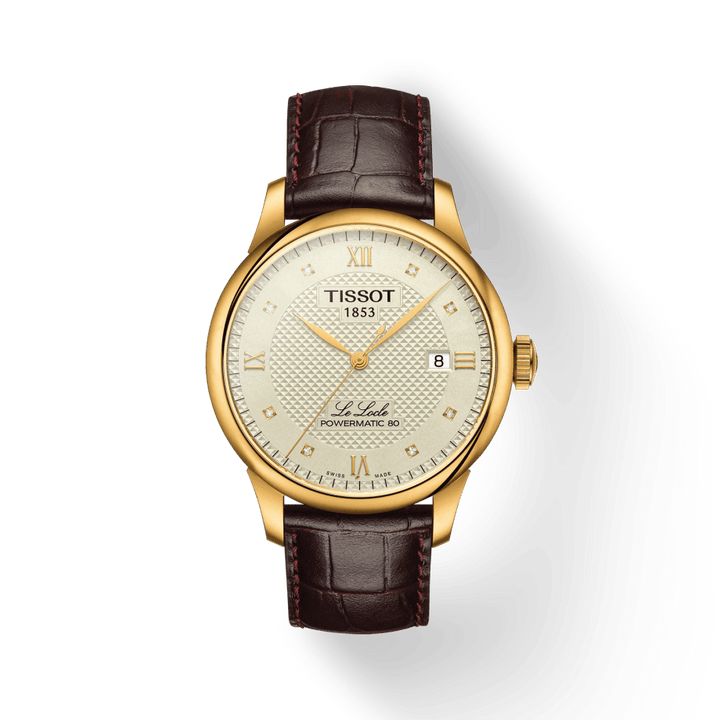Montre Tissot Le Locle Powermatic 80 39mm diamants ivoire automatique acier finition PVD or jaune T006.407.36.266.00 - Capodagli 1937
