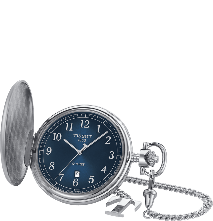 Tissot Savonette Pocket Watch 48,5 mm niebieski kwarc stal T862.410.19.042.00