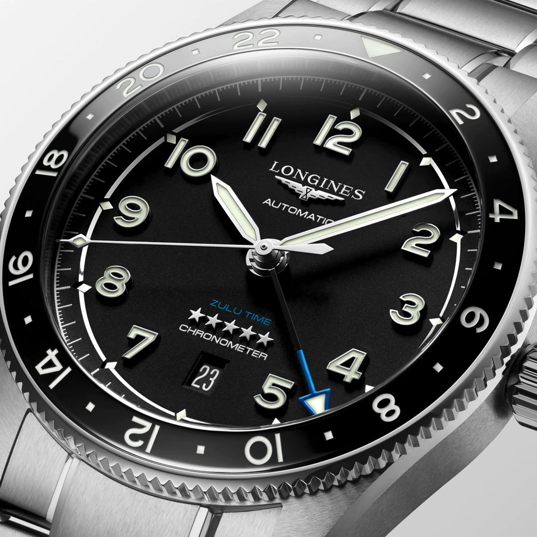 Longines Watch Spirit Zulu Time 42mm zwart automatisch staal L3.812.4.53.6