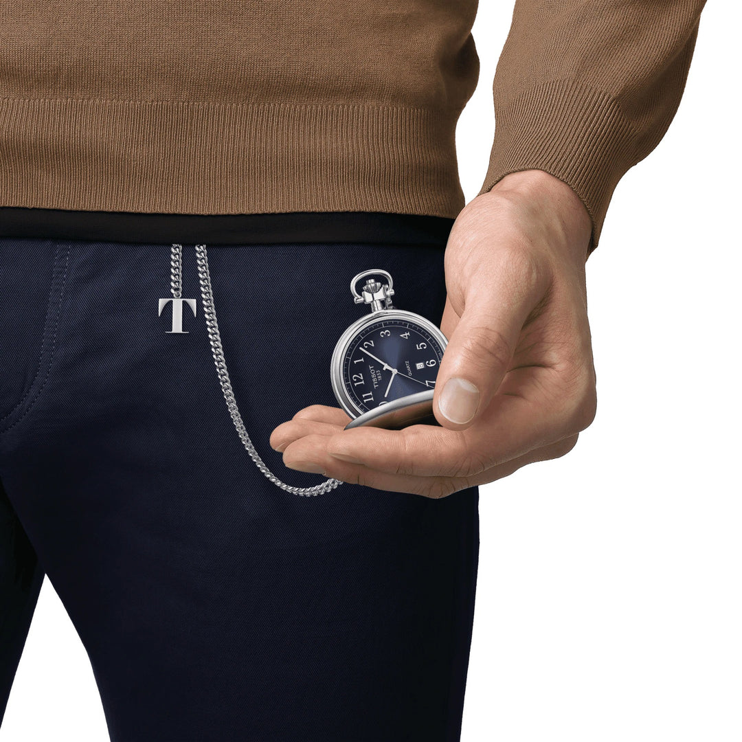Tissot Savonette Pocket Watch 48,5 mm blå kvarts stål T862.410.19.042.00