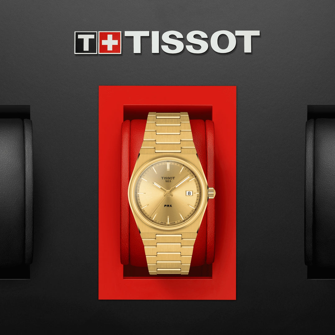 Tissot Clock PRX 35mm Champagne Quartz Steel Finish PVD Gold Gold T137.210.33.021.00