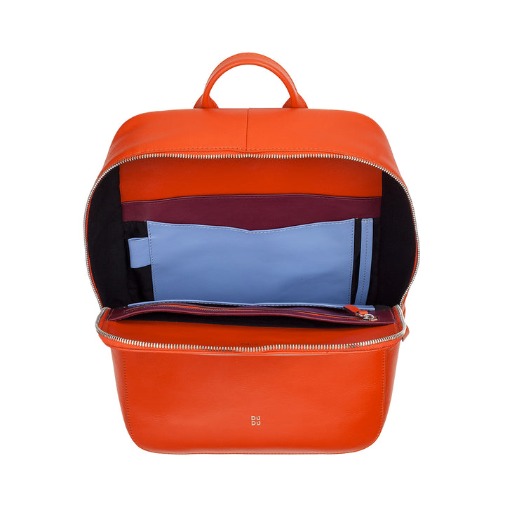 DuDu PC -rygsæk op til 14 tommer i rigtig farverig elegant læder, bærbar MacBook -rygsæk og iPad -tablet med Zip Zipper