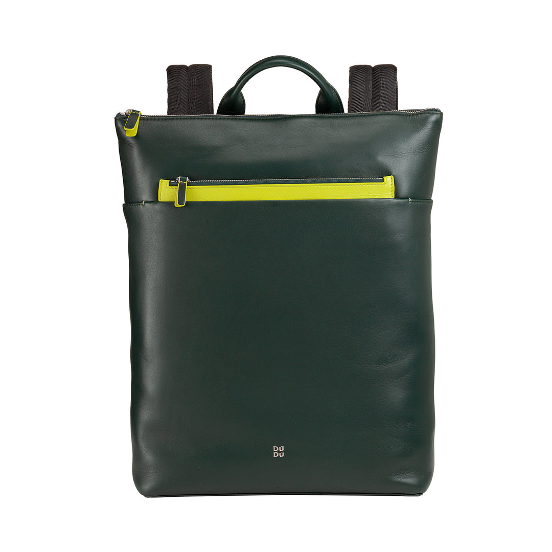 DuDu Lederen rugzak voor heren, draagbare MacBook -pc -rugzak tot 16 inch, werk rugzak voor reizen met rits en trolleyaanval